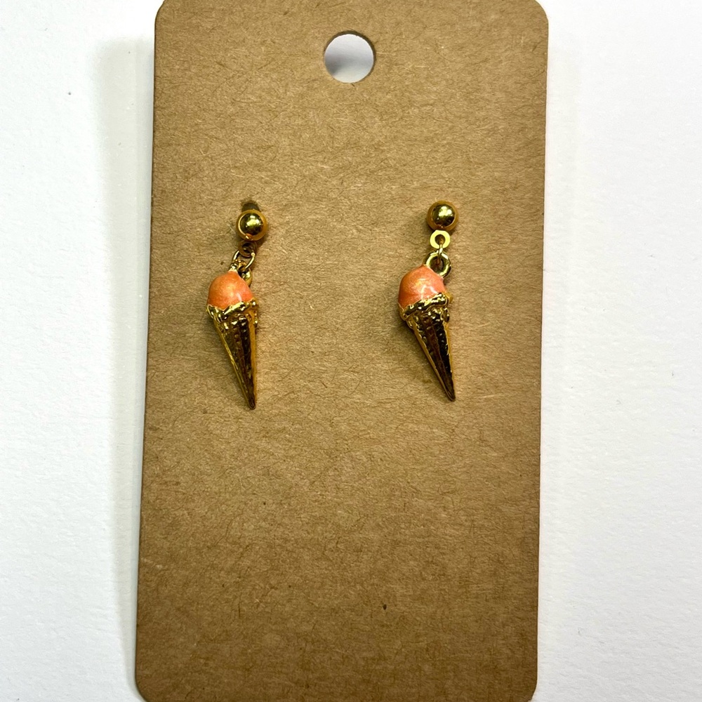 gold and orange ice cream cone stud dangling earrings!